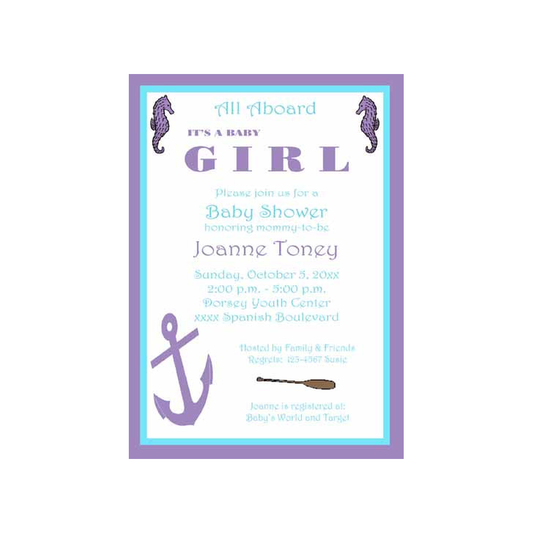 SEAHORSE AND ANCHOR CUSTOM INVITATION