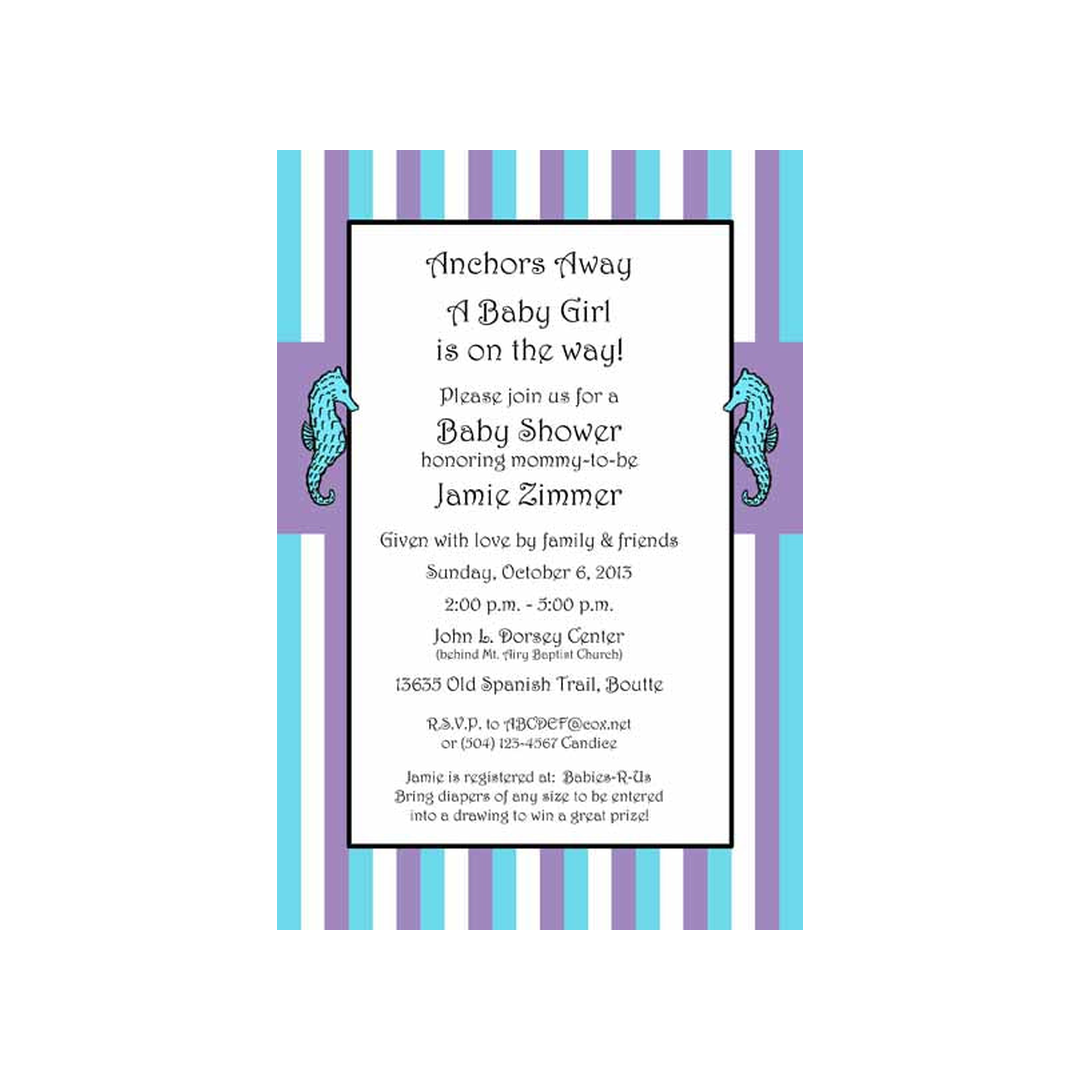 SEAHORSE STRIPES CUSTOM INVITATION
