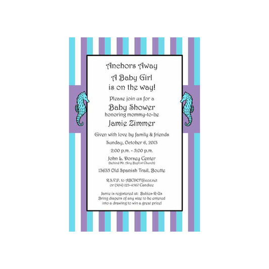 SEAHORSE STRIPES CUSTOM INVITATION