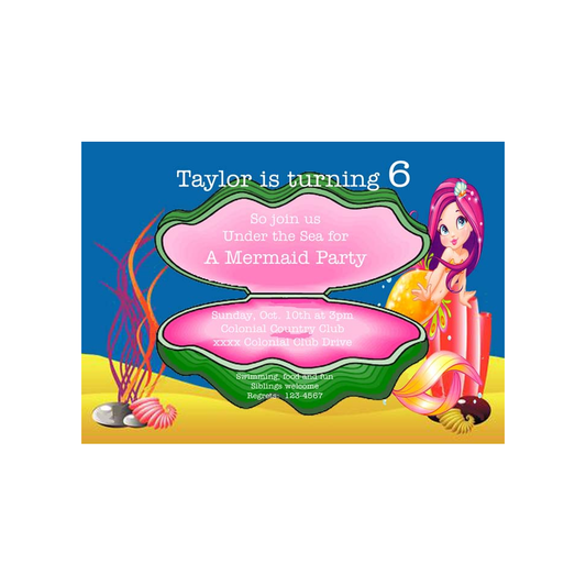 SEASHELL AND MERMAID CUSTOM INVITATION