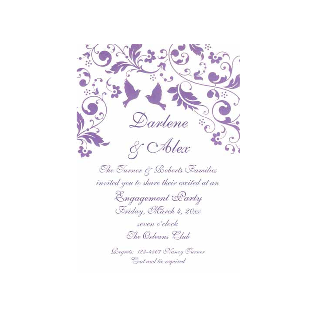 SILHOUETTE OF BIRDS AND FLOWERY VINE CUSTOM INVITATION