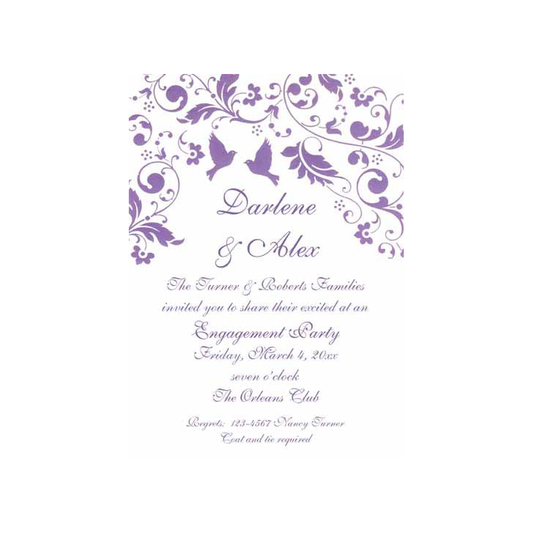 SILHOUETTE OF BIRDS AND FLOWERY VINE CUSTOM INVITATION