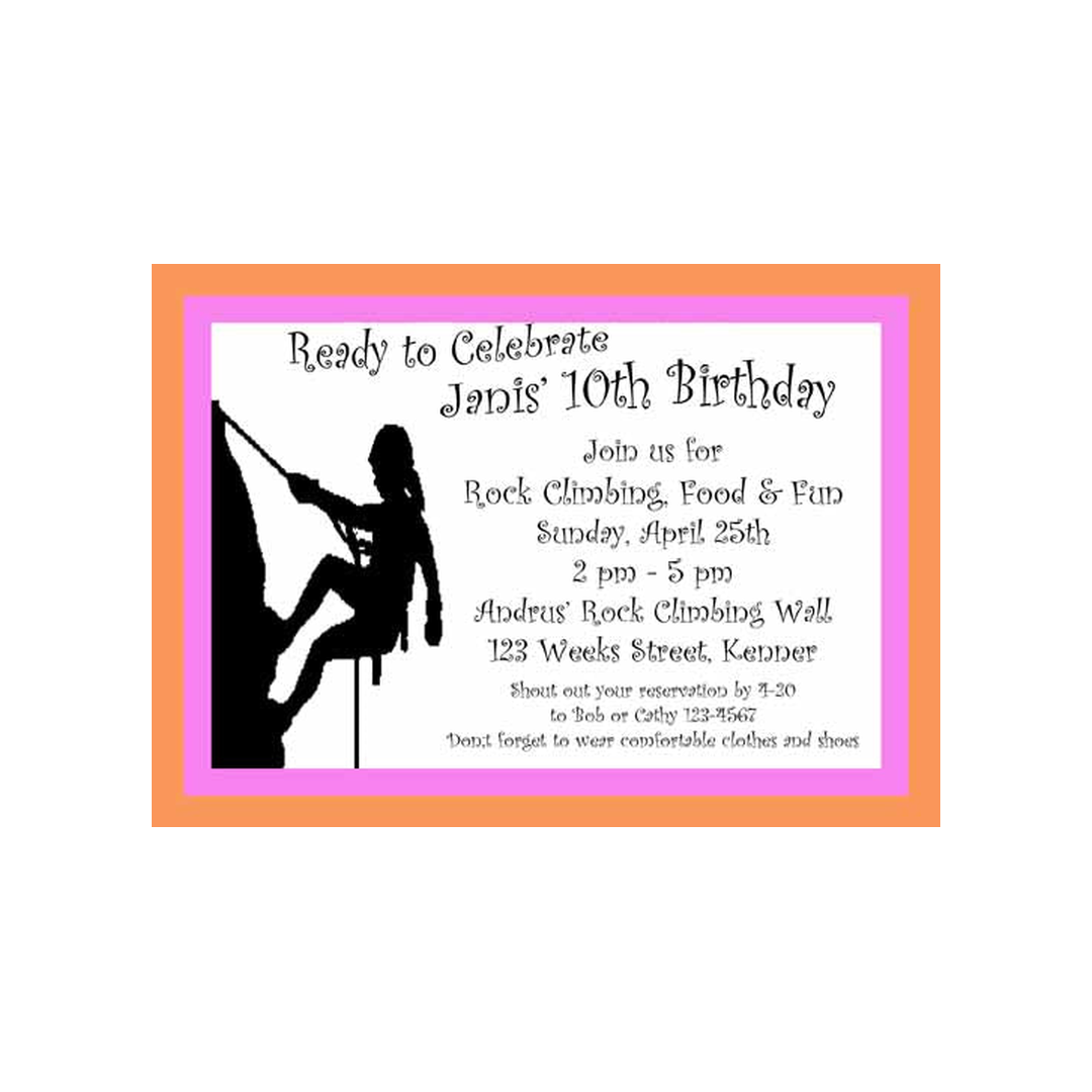 SILHOUETTE OF GIRL ROCK CLIMBING CUSTOM INVITATION