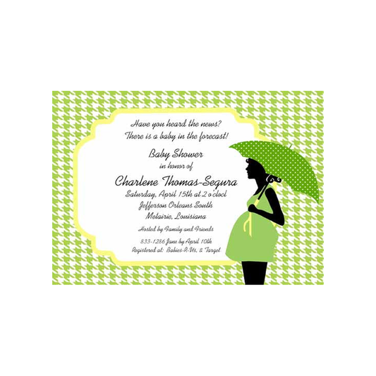 SILHOUETTE OF PREGNANT MOM AND UMBRELLA CUSTOM INVITATION