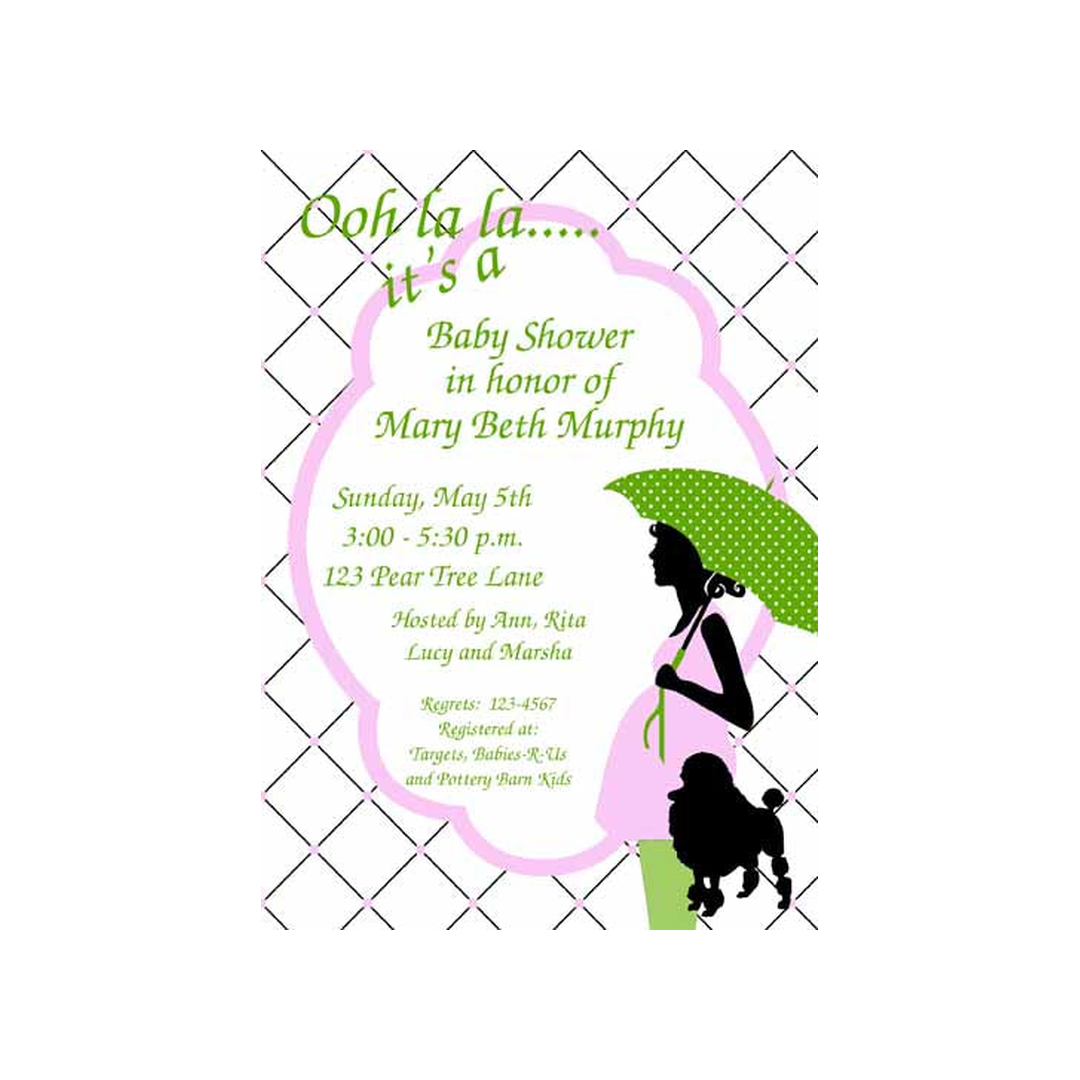 SILHOUETTE OF PREGNANT MOMMY AND POODLE CUSTOM INVITATION