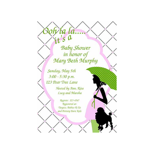 SILHOUETTE OF PREGNANT MOTHER AND POODLE CUSTOM INVITATION