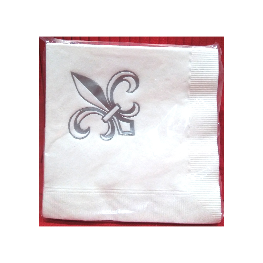 SILVER FLEUR DE LIS BEVERAGE NAPKIN