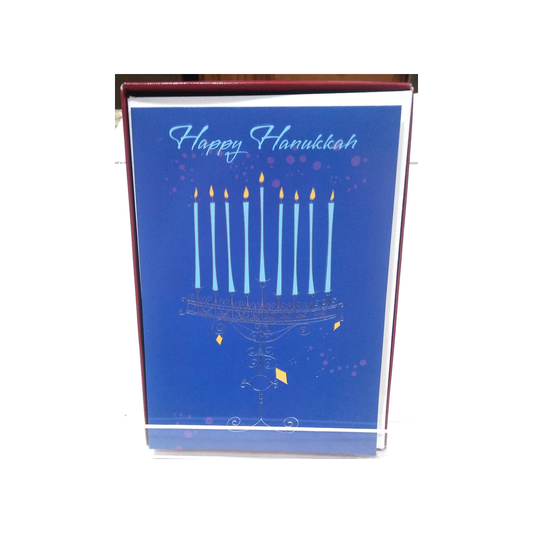 SILVER FOIL MENORAH HANUKKAH BOXED GREETING CARDS