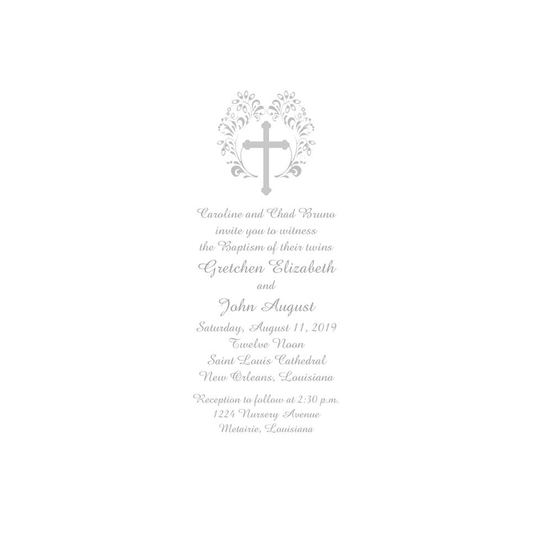 SILVER ORNAMENTAL CROSS  CUSTOM INVITATION
