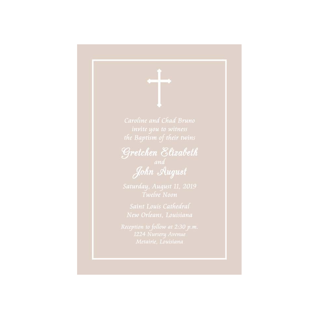 SIMPLE CROSS TAUPE BACKGROUND CUSTOM INVITATION