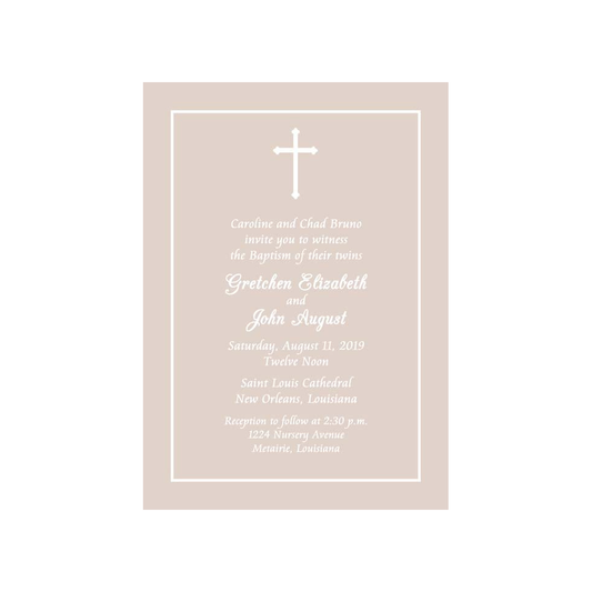 SIMPLE CROSS TAUPE BACKGROUND CUSTOM INVITATION