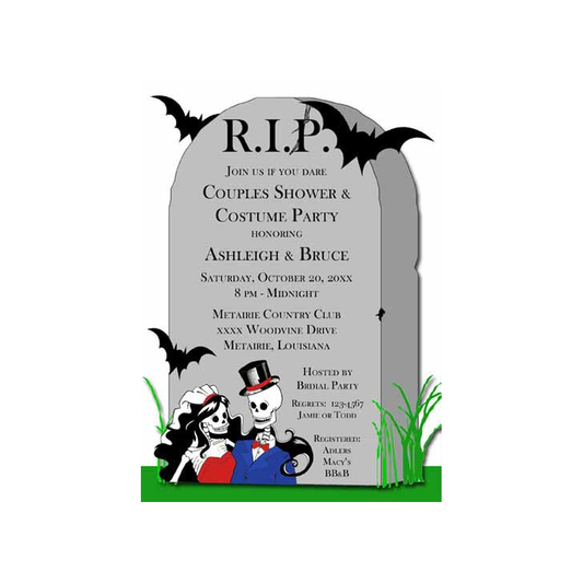 SKELETON WEDDING COUPLE AND TOMBSTONE CUSTOM INVITATION