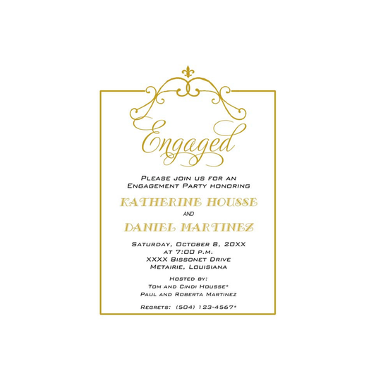 SMALL FLEUR DE LIS ON ORNAMENTAL FRAME CUSTOM INVITATION