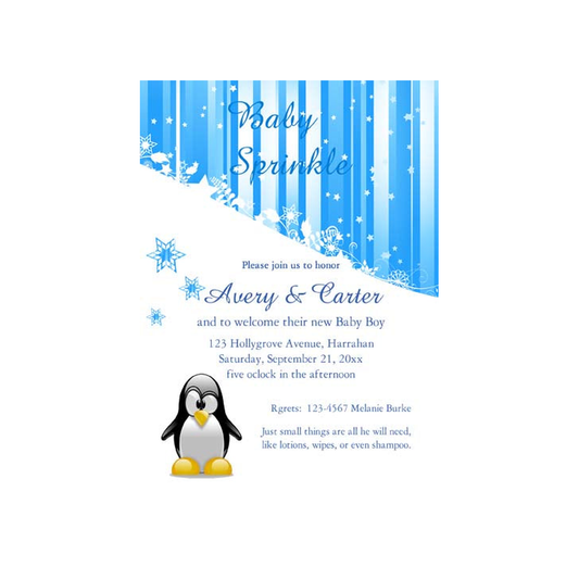 SNOWFLAKES AND PENGUINS CUSTOM INVITATION