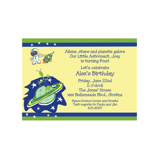 SPACE ALIEN AND ASTRONAUT CUSTOM INVITATION