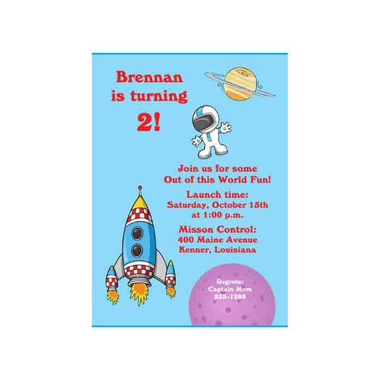 SPACE ROCKET AND ASTRONAUT CUSTOM INVITATION