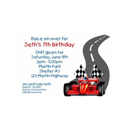 SPEEDING RACING CAR CUSTOM INVITATION