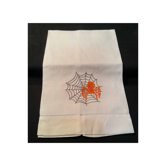 SPIDER WEB EMBROIDERED LINEN GUEST TOWEL