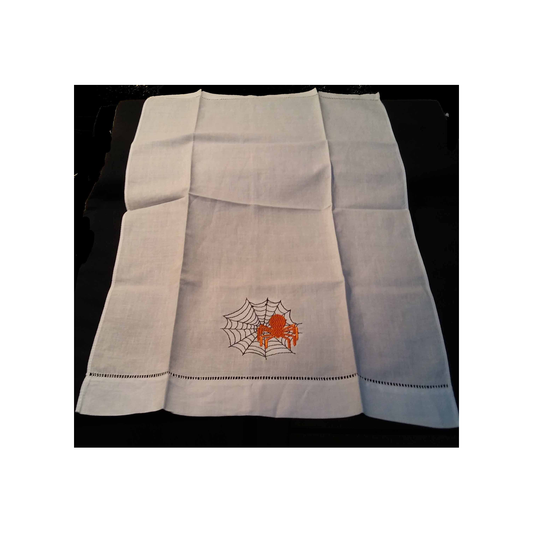 SPIDER WEB EMBROIDERED LINEN GUEST TOWEL