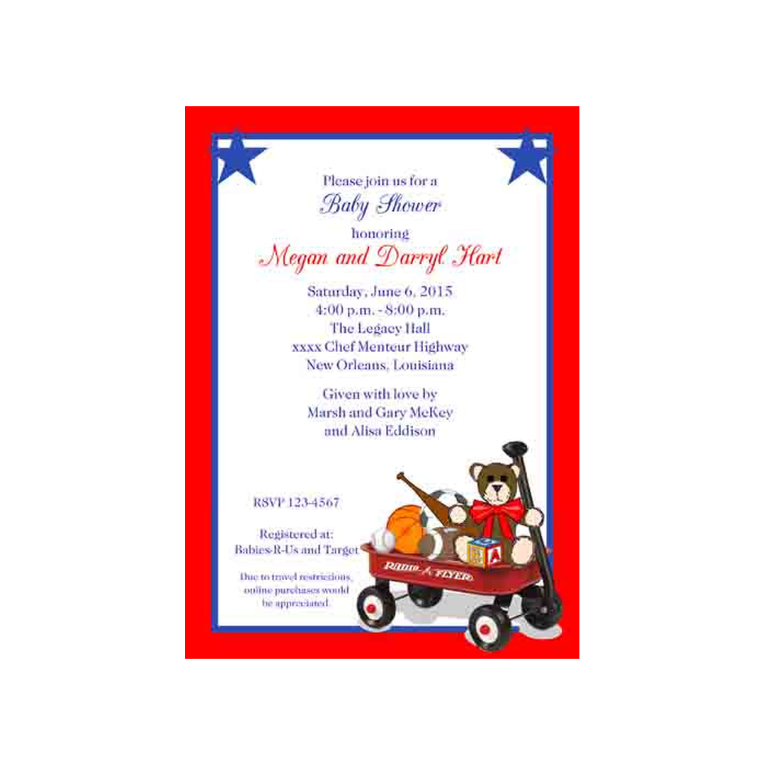SPORTS TOYS AND RED WAGON CUSTOM INVITATION