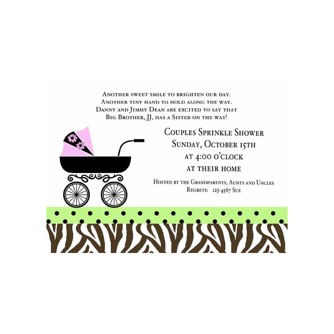 SPRINKLE SHOWER WITH LEOPARD BABY CARRIAGE CUSTOM INVITATION