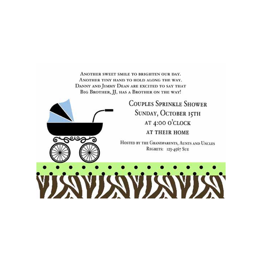 SPRINKLE SHOWER WITH LEOPARD BABY CARRIAGE CUSTOM INVITATION