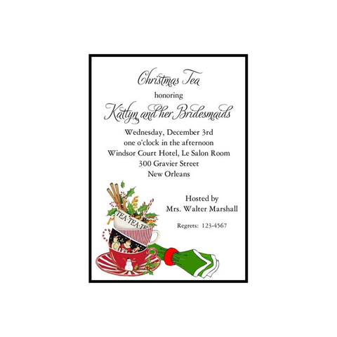 STACKED CHRISTMAS TEACUPS CUSTOM INVITATION