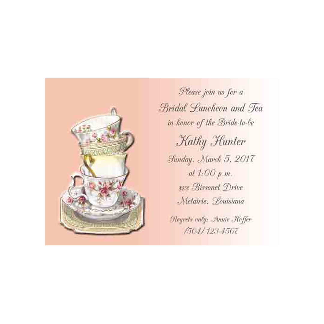 STACKED VINTAGE TEA CUPS CUSTOM INVITATION