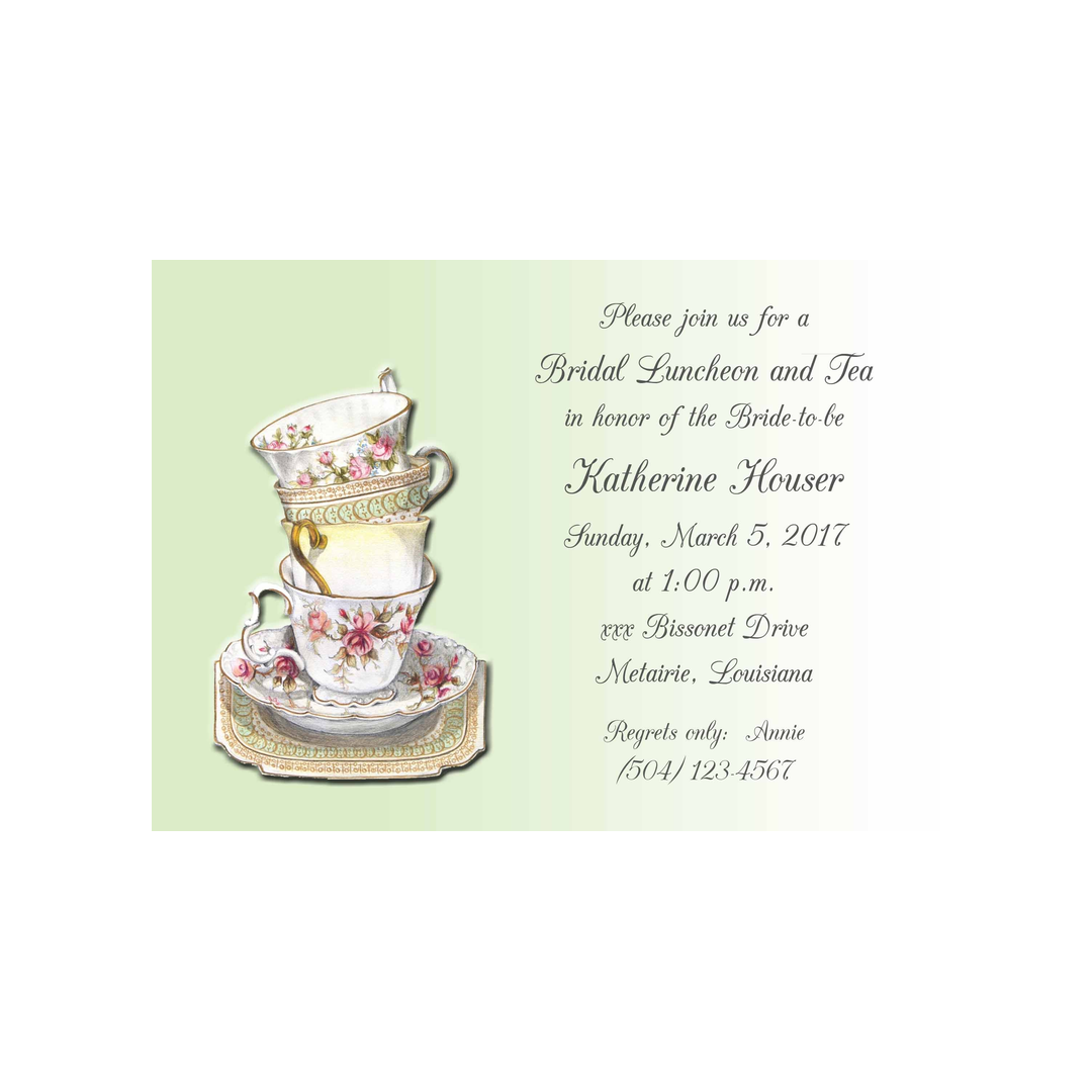 STACKED VINTAGE TEA CUPS CUSTOM INVITATION