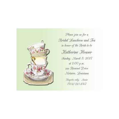 STACKED VINTAGE TEA CUPS CUSTOM INVITATION
