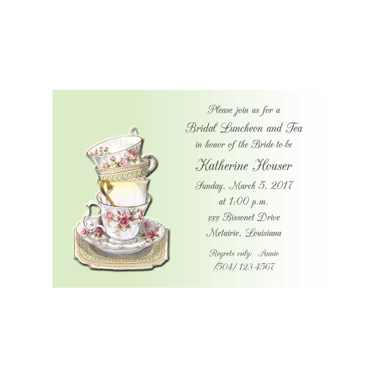 STACKED VINTAGE TEA CUPS CUSTOM INVITATION