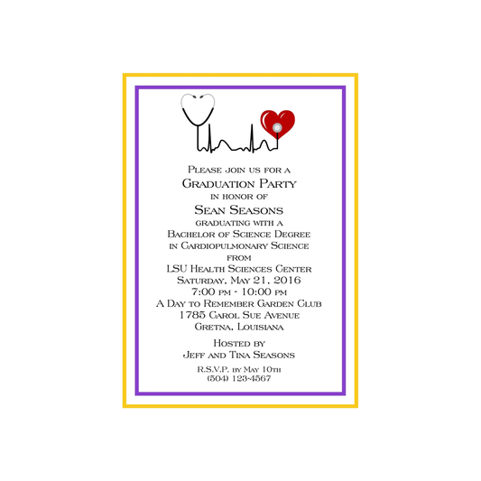 STETHOSCOPE HEART BEAT GRADUATION CUSTOM INVITATION