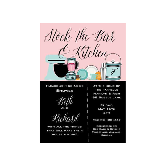 STOCK THE BAR AND KITCHEN SHOWER CUSTOM INVITATION