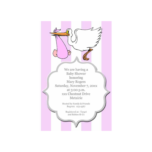 STORK WITH BABY CUSTOM INVITATION