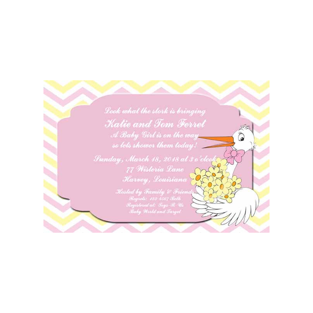 STORK WITH FLOWERS CUSTOM INVITATION