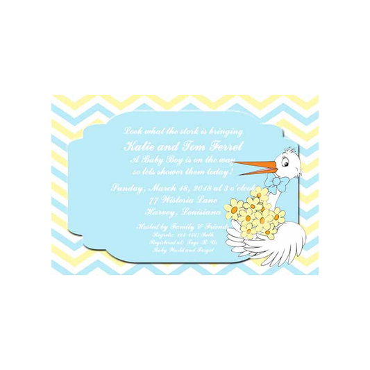 STORK WITH FLOWERS CUSTOM INVITATION