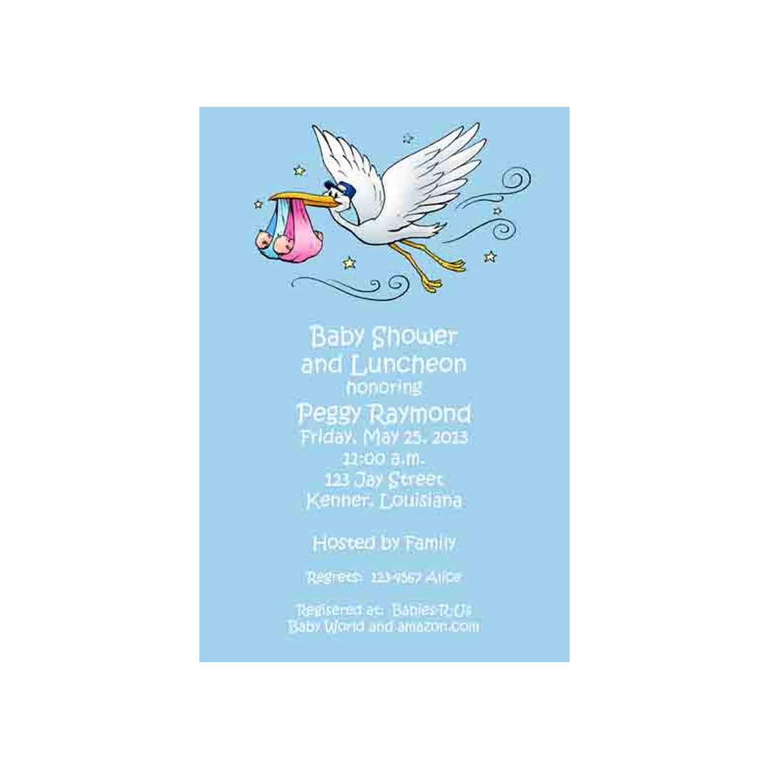 STORK WITH TWINS CUSTOM INVITATION