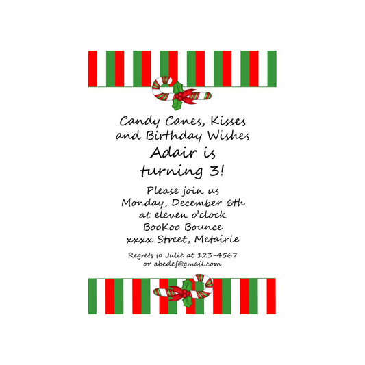 STRIPES AND CANDY CANES CUSTOM INVITATION
