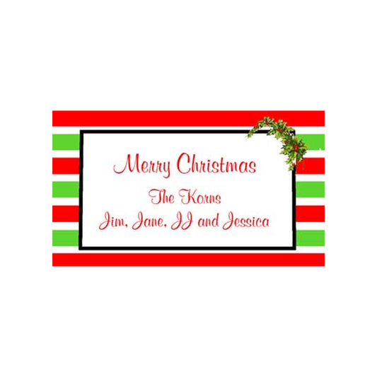 STRIPES AND HOLLY BRANCH PERSONALIZED GIFT OR CALLING CARDS