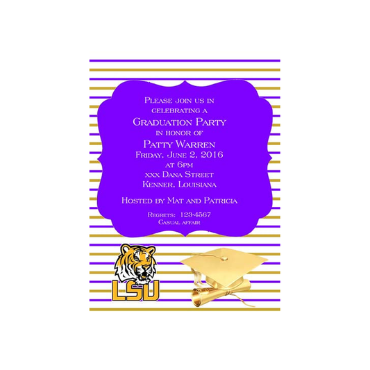STRIPES, AND SCHOOL LOGO OR MASCOT CUSTOM INVITATION
