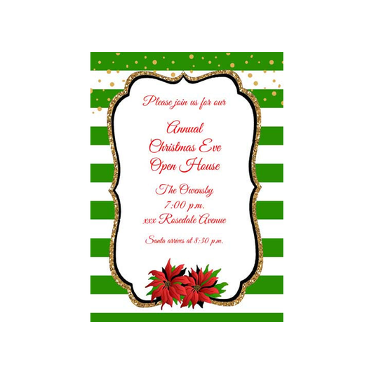 STRIPES, GLITTER AND POINSETTIAS CUSTOM INVITATION