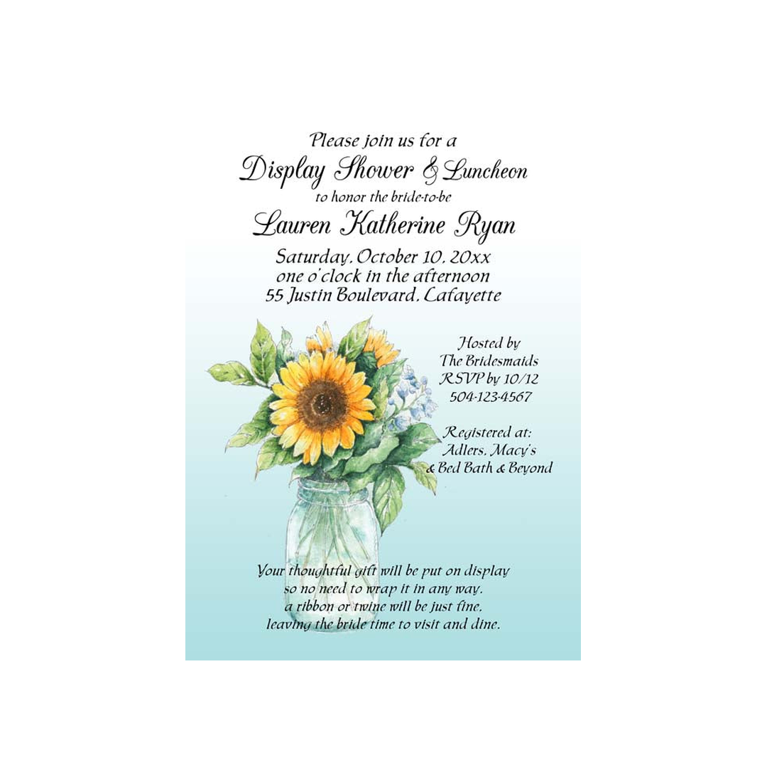 SUNFLOWERS IN MASON JAR CUSTOM INVITATION
