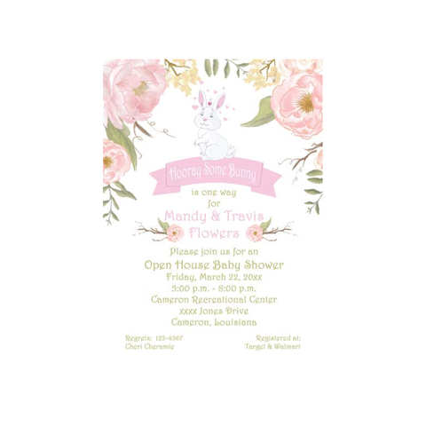 SWEET BUNNY AND FLOWERS CUSTOM INVITATION