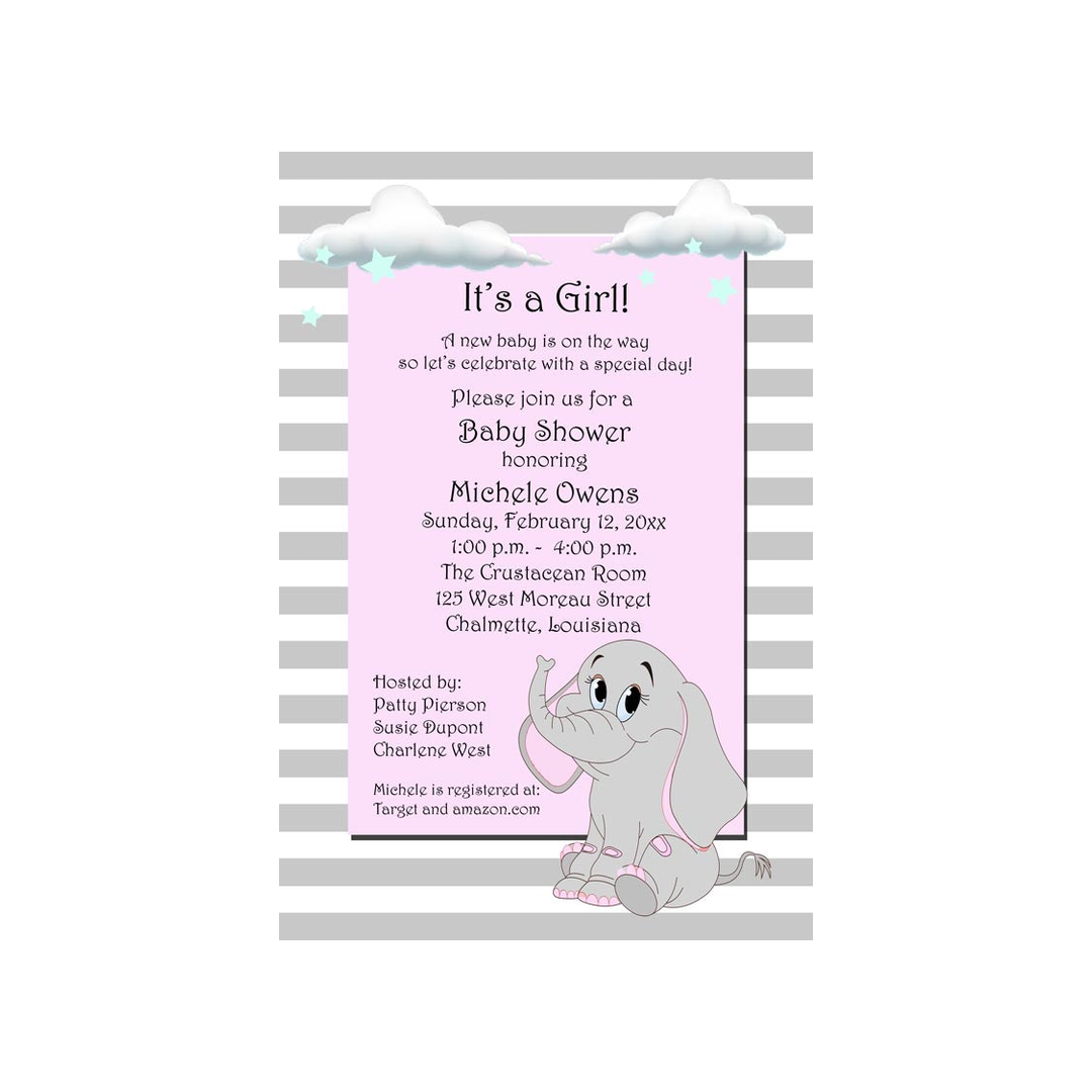 SWEET ELEPHANT WITH CLOUDS CUSTOM INVITATION