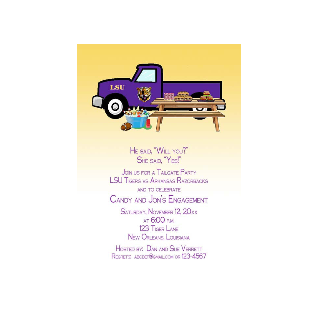 TAILGATE TRUCK LSU VS OTHER OPPONENTS CUSTOM INVITATION