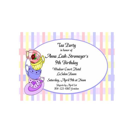 TEACUPS AND PLAID BACKGROUND CUSTOM INVITATION