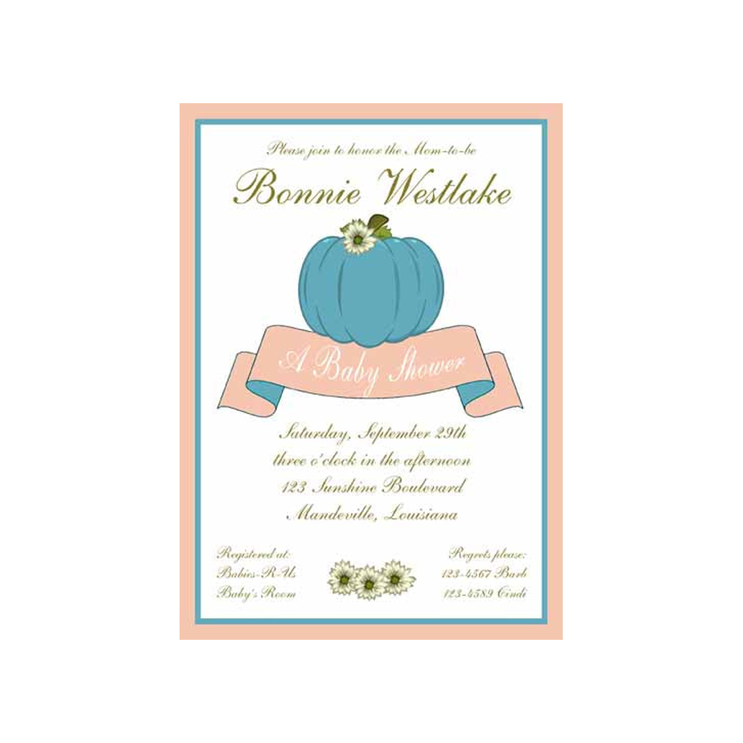 TEAL PUMPKIN AND BANNER CUSTOM INVITATION