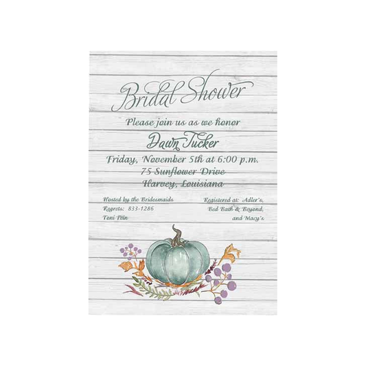 TEAL PUMPKIN AND WOOD CUSTOM INVITATION