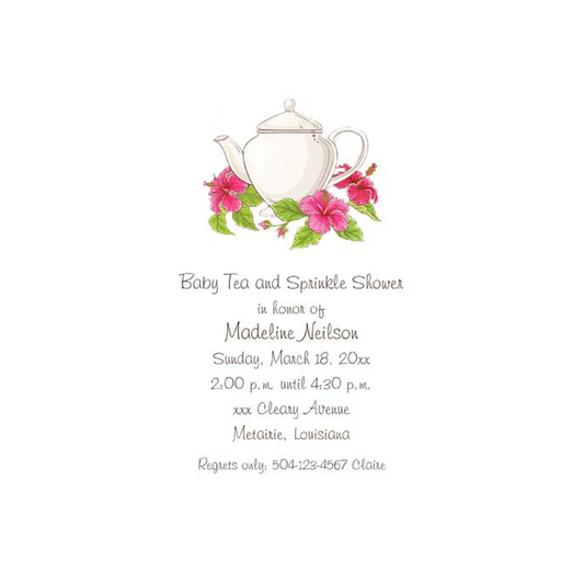 TEAPOT AND HIBISCUS CUSTOM INVITATION