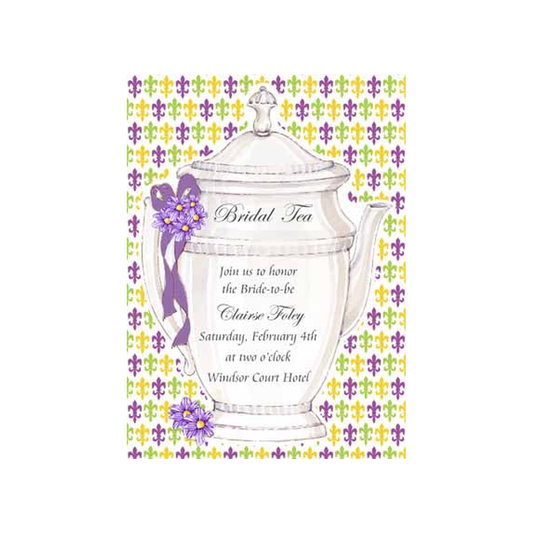 TEAPOT WITH PURPLE FLOWERS CUSTOM INVITATION